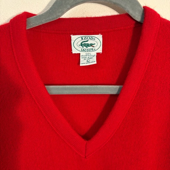 Vintage Izod Lacoste Men's Red V-Neck Sweater Large - Picture 8 of 10